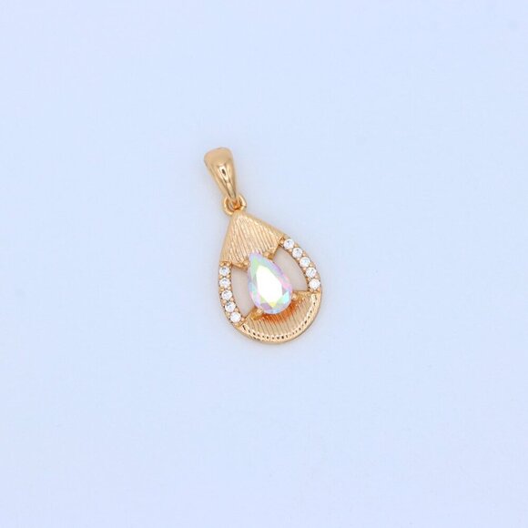 "Teardrop Pendant with White Rainbow Stone and Gold Frame Design, XPPT1686 - Picture 10 of 13
